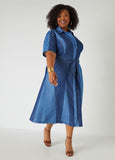 Two Tone Chambray Midi Shirtdress