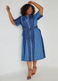 Two Tone Chambray Midi Shirtdress