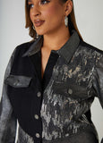 Sequined Denim Paneled Shirtdress