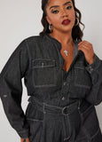 Belted Straight Leg Denim Jumpsuit