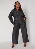 Belted Straight Leg Denim Jumpsuit