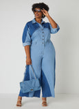 Frayed Two Tone Denim Jumpsuit