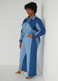 Frayed Two Tone Denim Jumpsuit