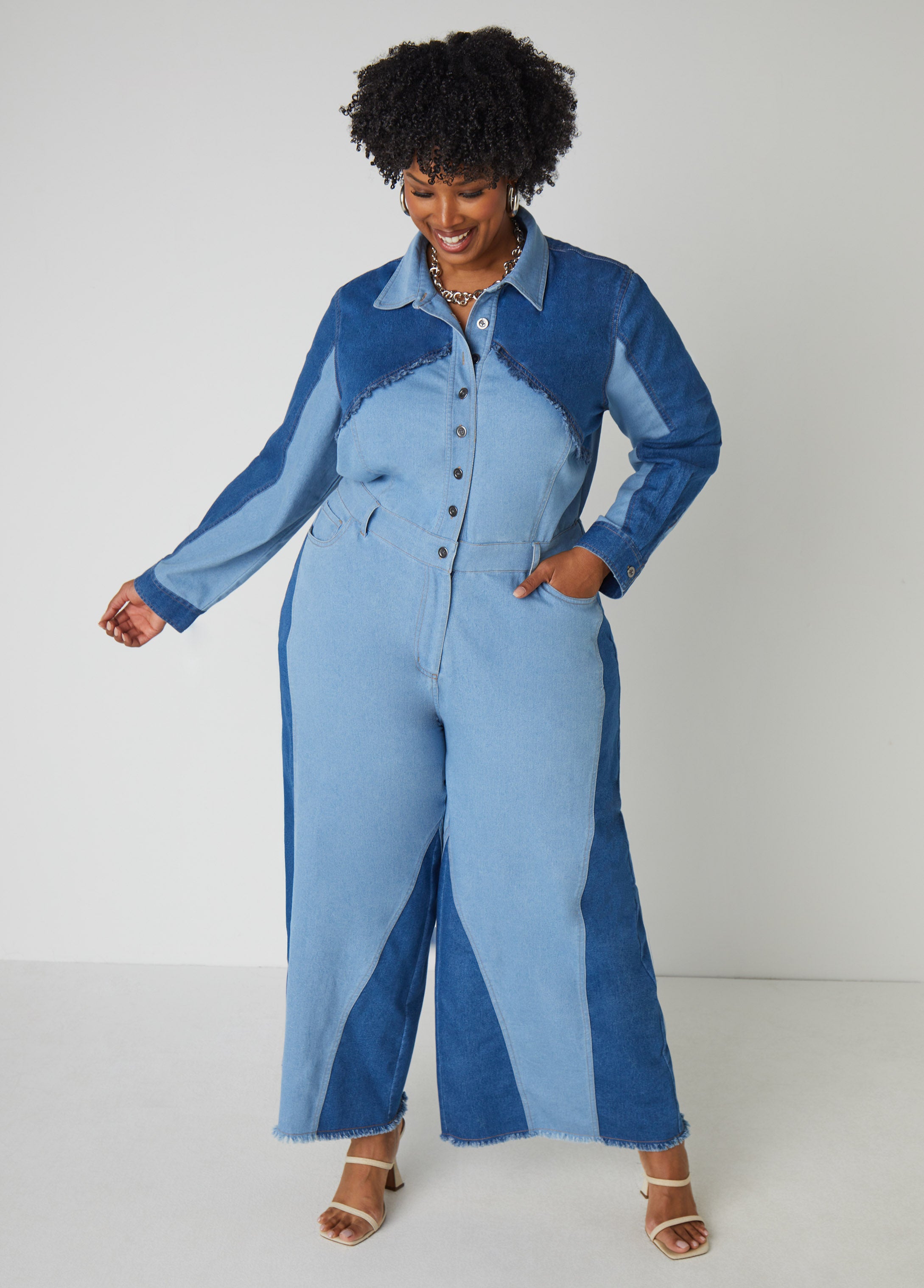 Plus Size Jumpsuit Plus Size Denim Jumpsuit Two Tone Jean Jumpsuit