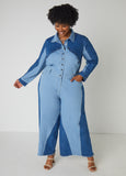 Plus Size Jumpsuit Plus Size Denim Jumpsuit Two Tone Jean Jumpsuit