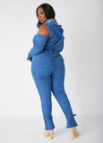 Cold Shoulder Hooded Denim Jumpsuit