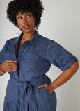 Striped Chambray Wide Leg Jumpsuit