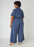 Striped Chambray Wide Leg Jumpsuit