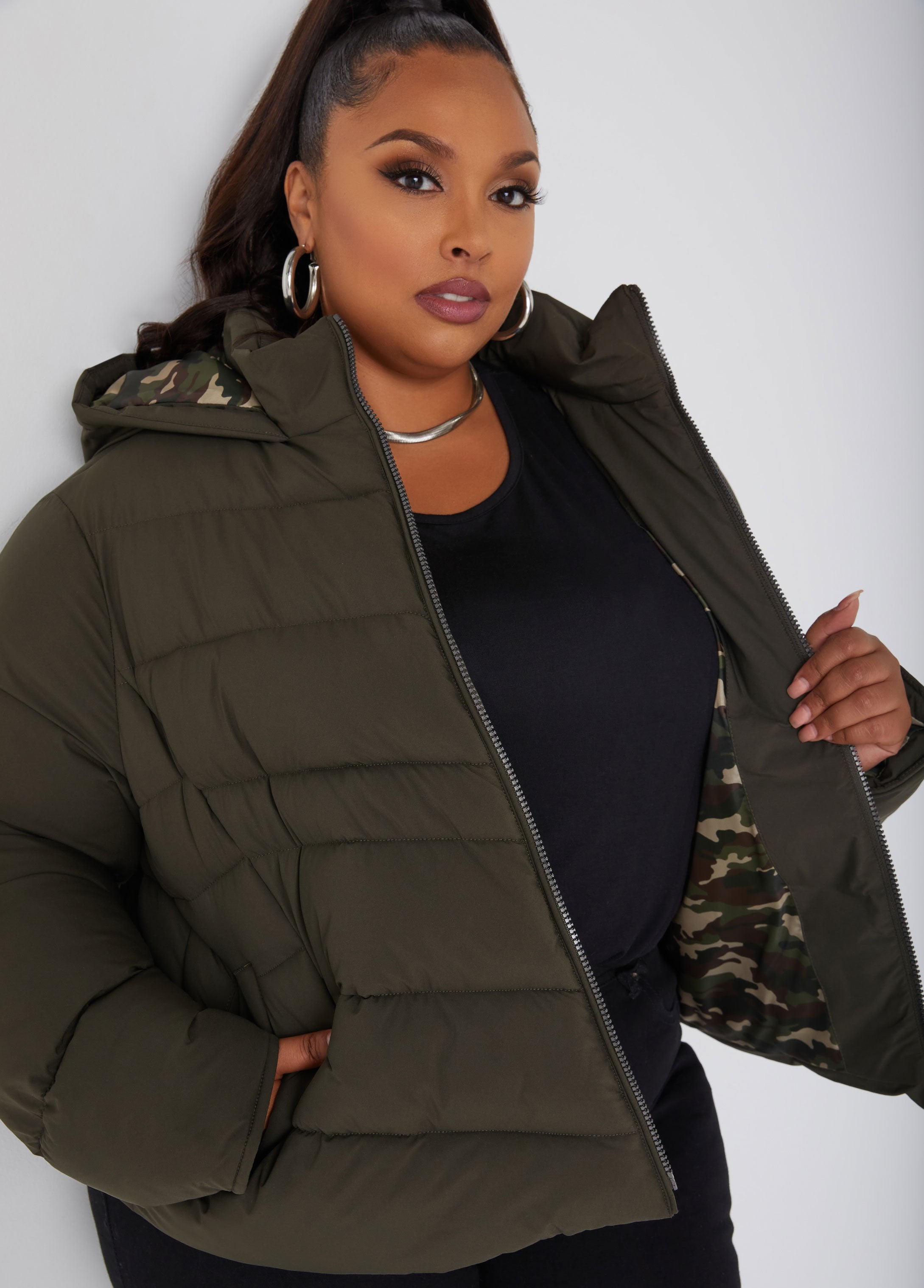 Plus Size Coat Plus Size Camo Puffer Coat Plus Size Hooded Coat