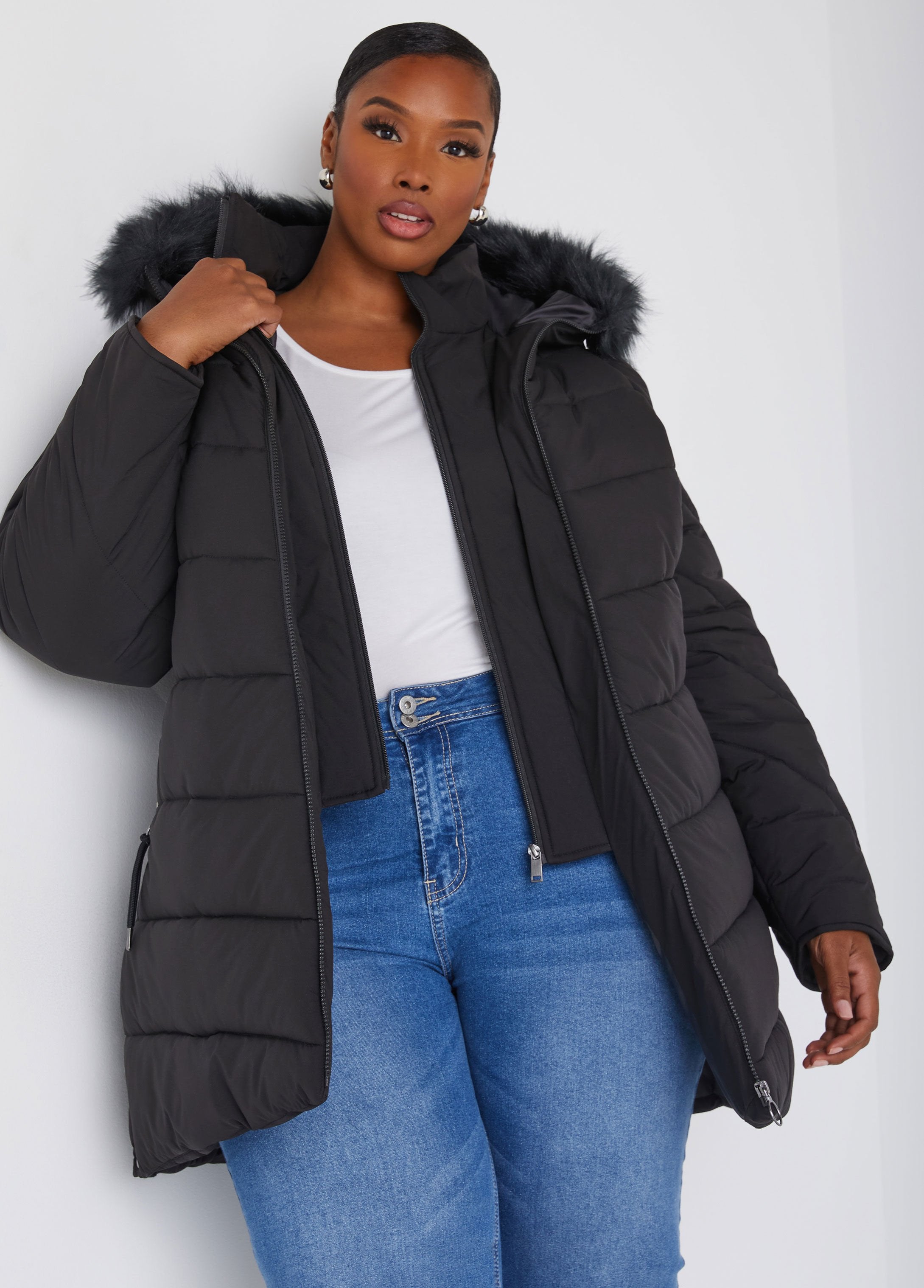 Plus Size Coat Plus Size Faux Fur Puffer Coat Plus Size Hooded Coat