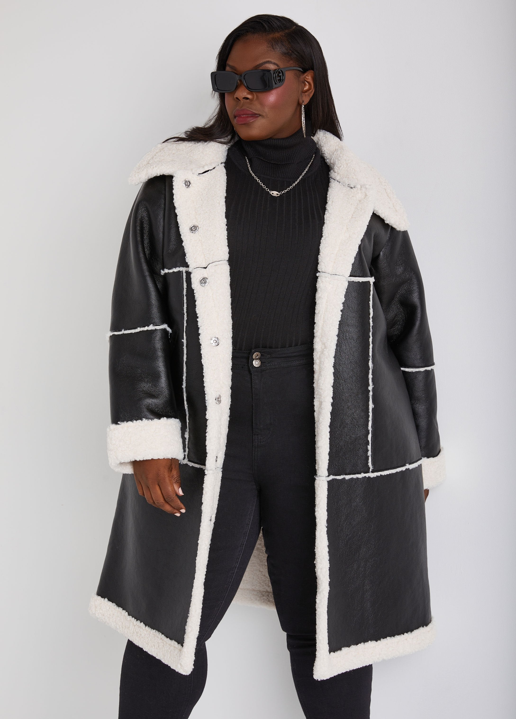 Plus Size Full Length Shearling Coat Plus Size Faux Leather Coats