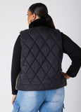 Printed Faux Fur And Quilted Vest