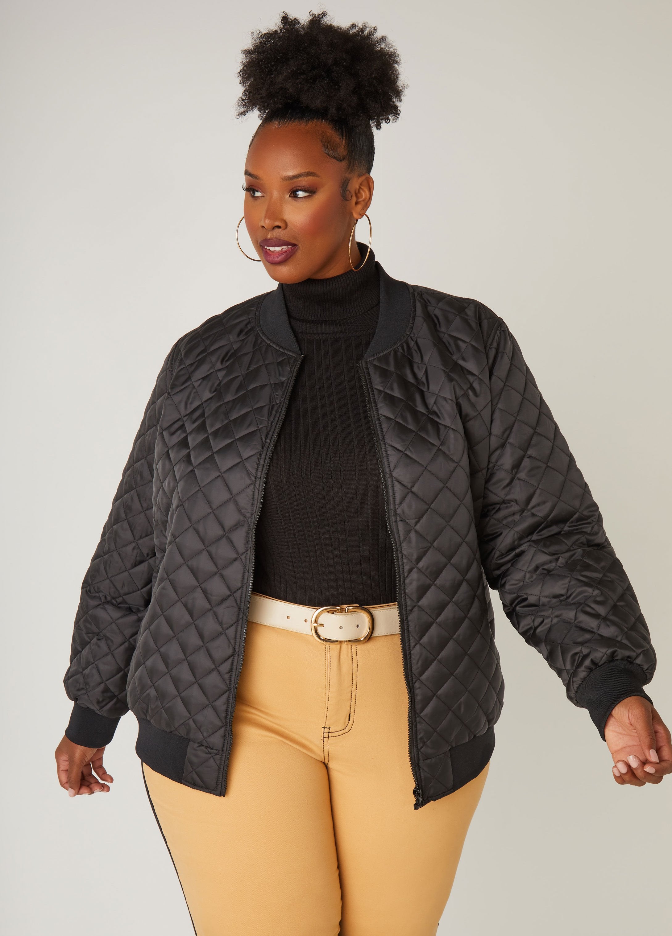 Plus Size Quilted Bomber Jacket Plus Size Fall Fashion Jacket