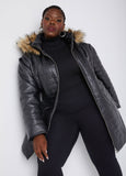 Hooded Quilted Faux Leather Coat