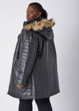 Hooded Quilted Faux Leather Coat