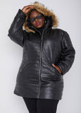 Plus Size Quilted Puffer Coat Vegan Leather Coat Plus Size Fall Coat