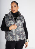 Plus Size Outerwear Trendy Plus Size Camo Print Puffer Vest