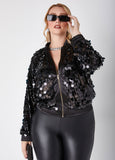 Plus Size Sequin Mesh Bomber Jacket Plus Size Outerwear