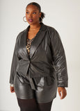 Button Front Faux Leather Jacket