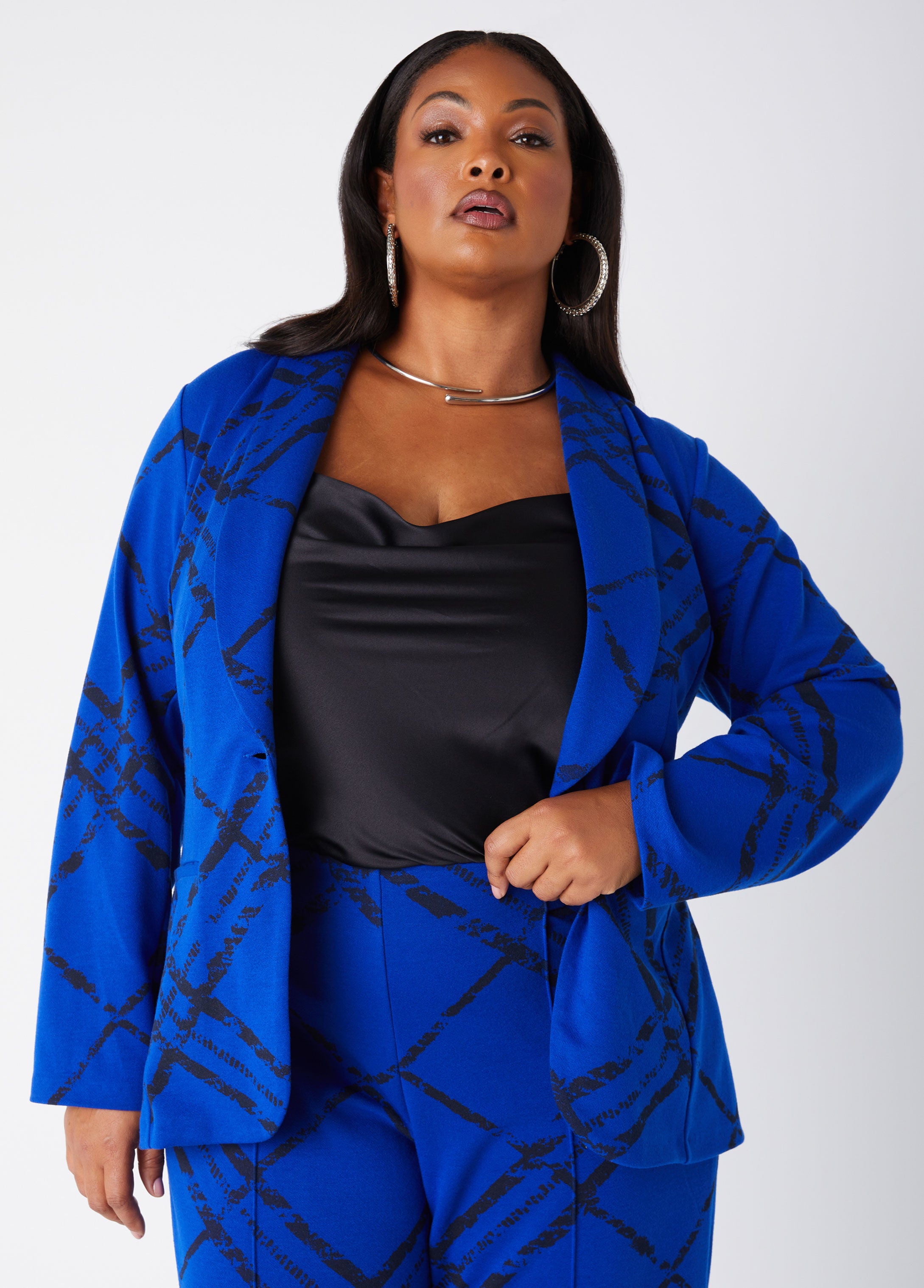 Plus Size Plaid Blazer Ponte Suit Plus Size Jacket Plus Size Work Set