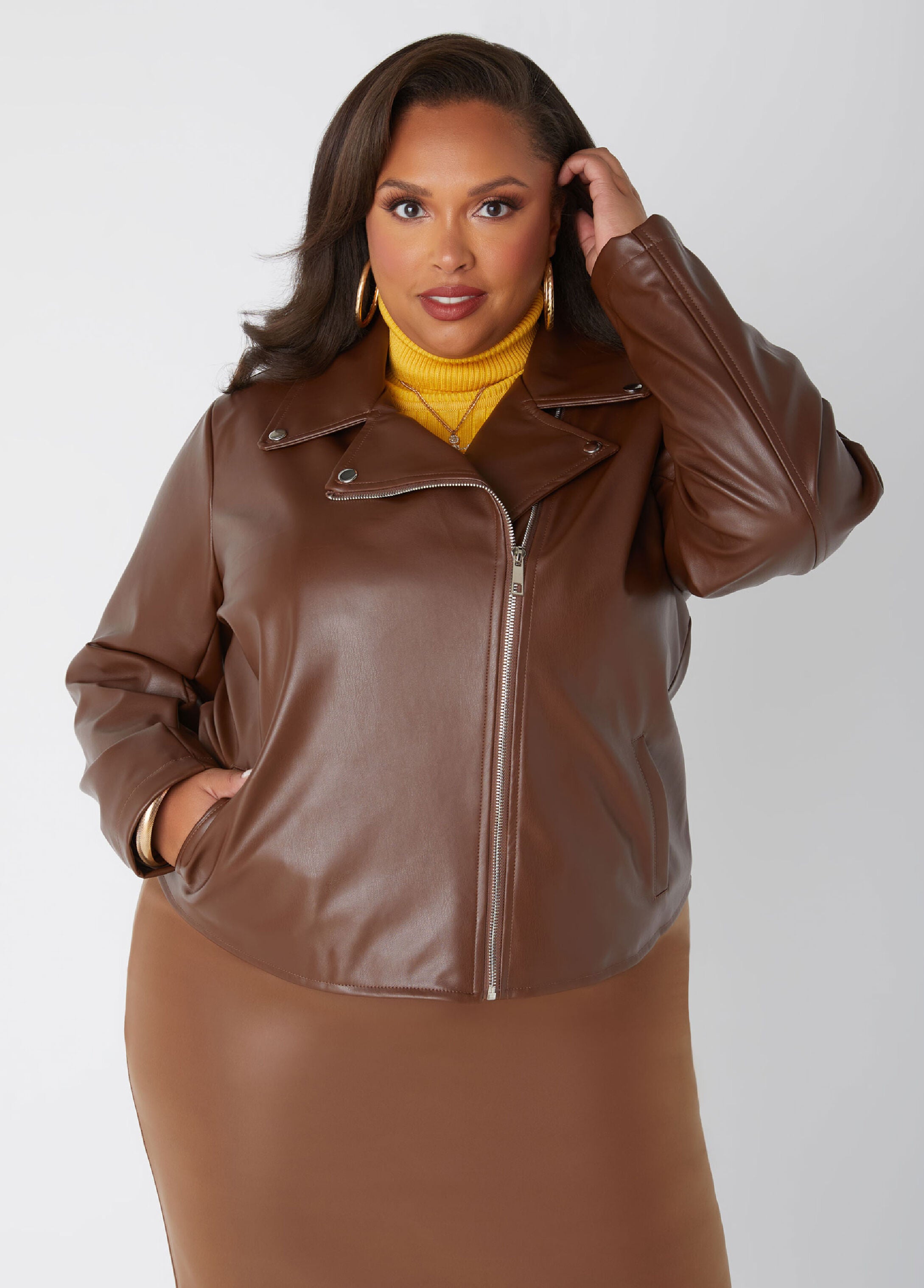 Plus Size vegan leather moto jackets plus size faux leather jacket