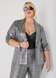 Plus Size Metallic Lizard Effect Blazer Holiday Fashion Jacket