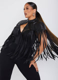 Fringed Faux Leather Cape Jacket