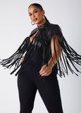 Fringed Faux Leather Cape Jacket