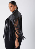 Fringed Faux Leather Cape Jacket