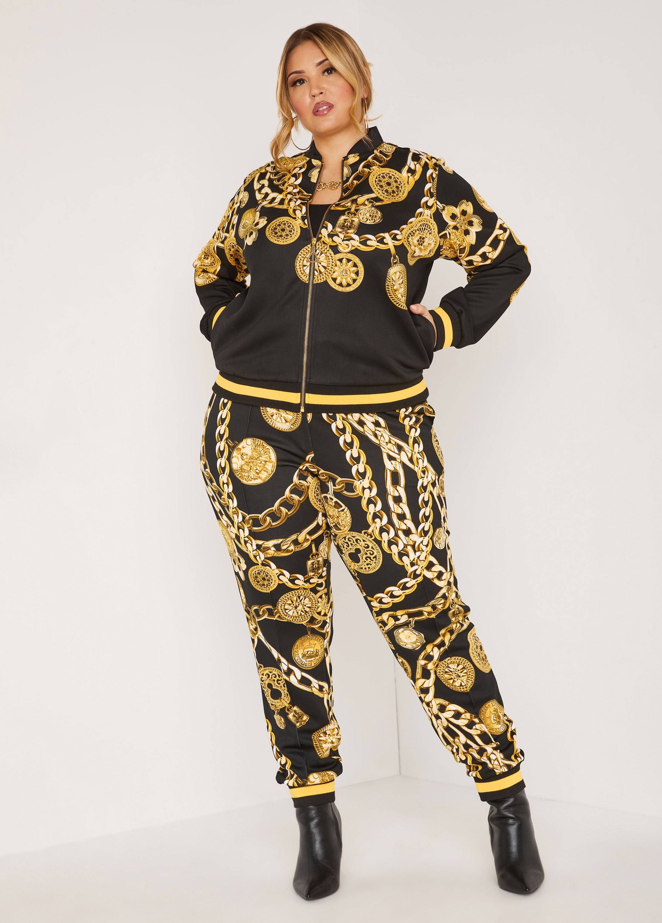 Plus Size Chain Status Print Joggers Plus Size Y2K Streetwear