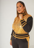 Plus Size Striped Sequin Track Jacket 2000 fashion Y2K Streetwear Set