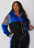 Plus Size Activewear Y2K Velour Hoodie Matching Two Piece Set