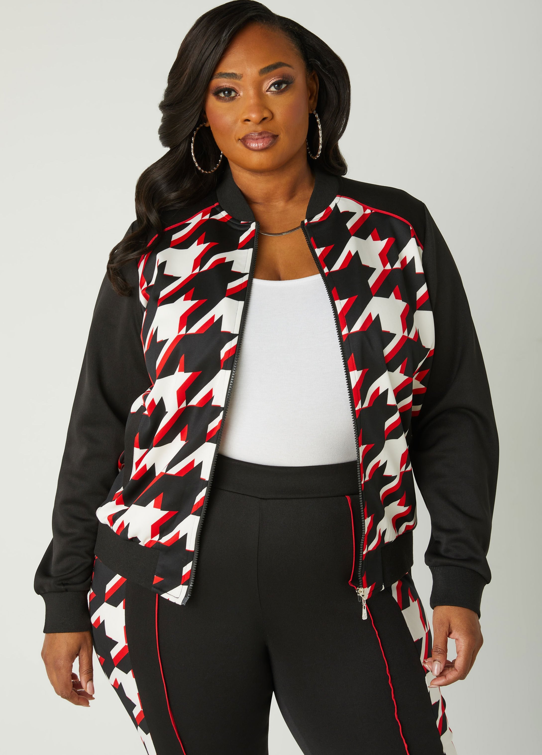 Plus Size houndstooth track jacket plus size streetwear set fashion