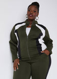 Plus Size colorblock track jacket jersey fashion two piece set