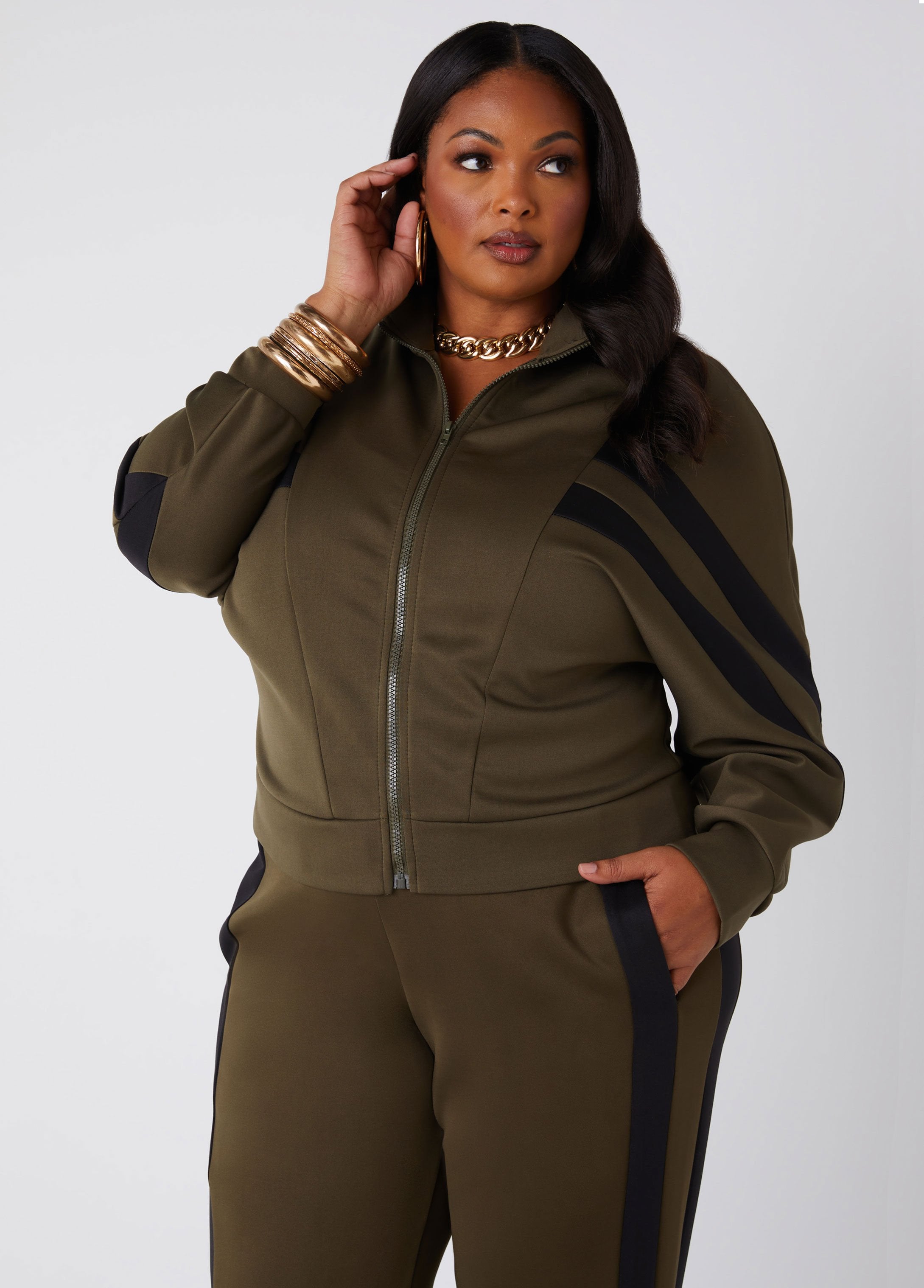 Plus Size Striped Track Jacket 80s 2000 fashion Y2K Streetwear