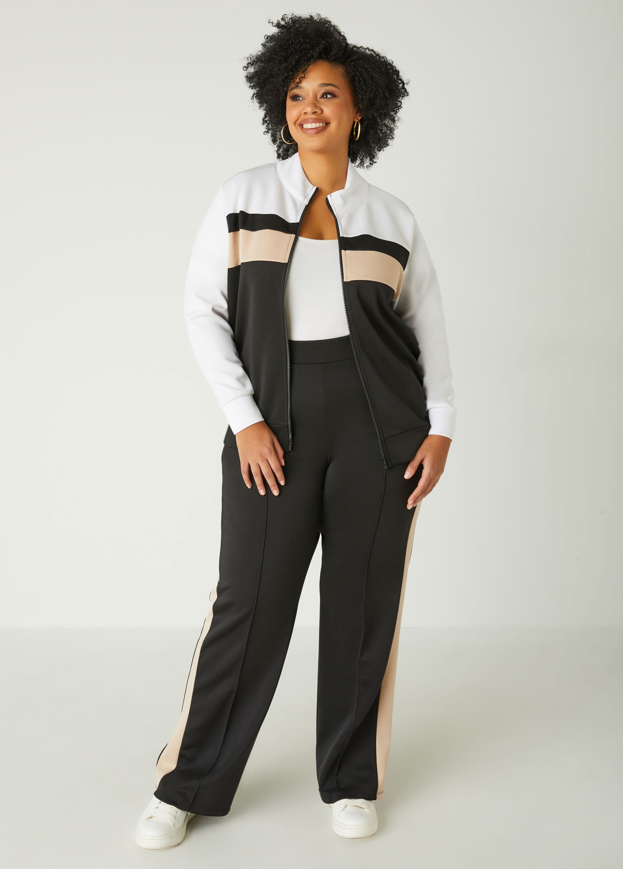 Plus Size Seamed Striped Track Pants Plus Size Sets