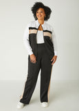 Plus Size Seamed Striped Track Pants Plus Size Sets