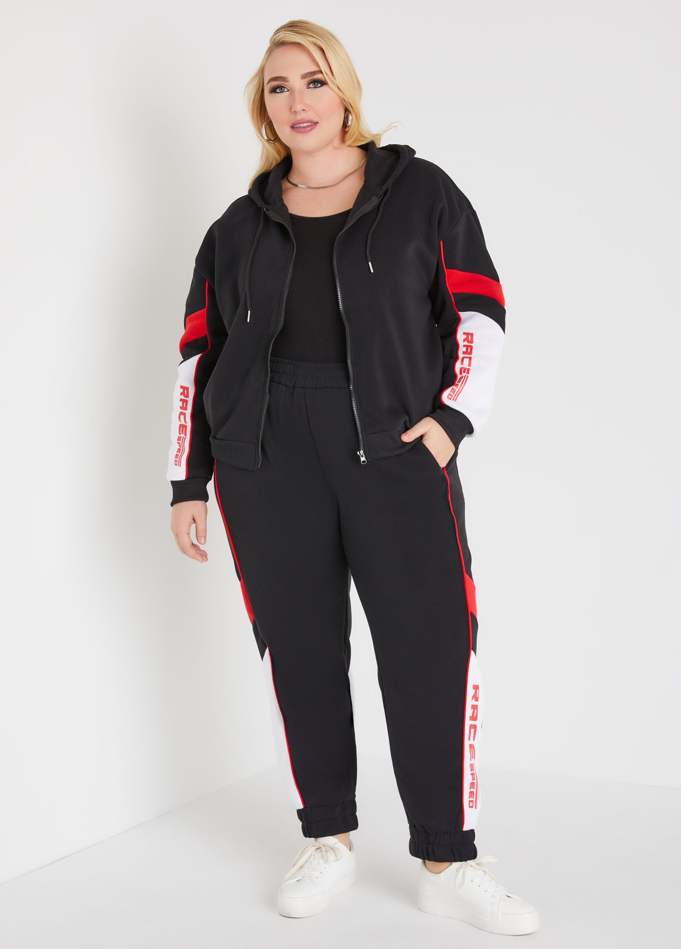 Plus Size race striped joggers streetwear plus size matching set