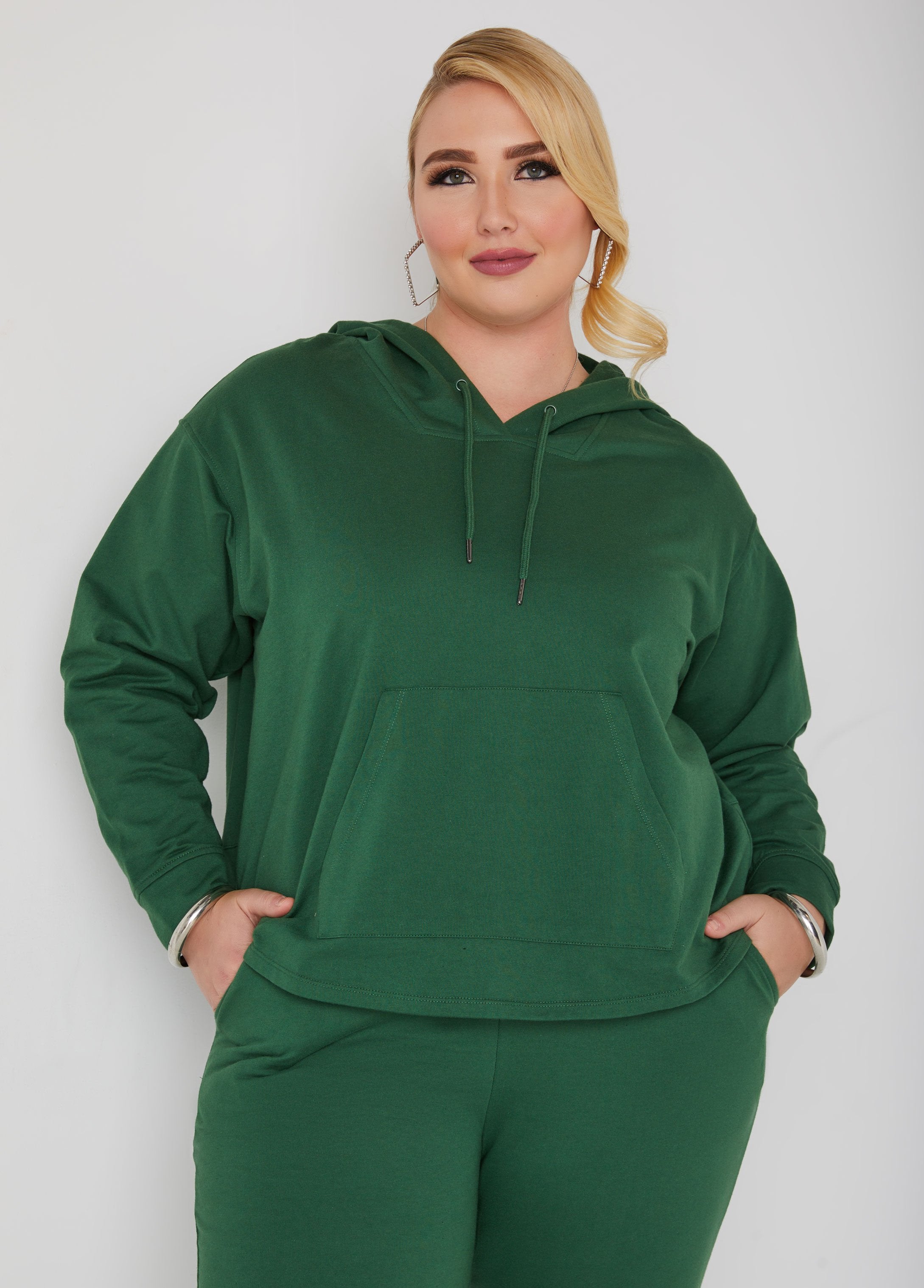 Plus Size Trendy Cotton Terry Hoodie Track Jacket Plus Size Streetwear