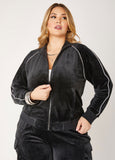 Plus Size Piped Velour Track Jacket Plus Size Y2K Streetwear