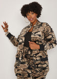 Plus Size Camo Velour Track Jacket Plus Size Y2K Streetwear