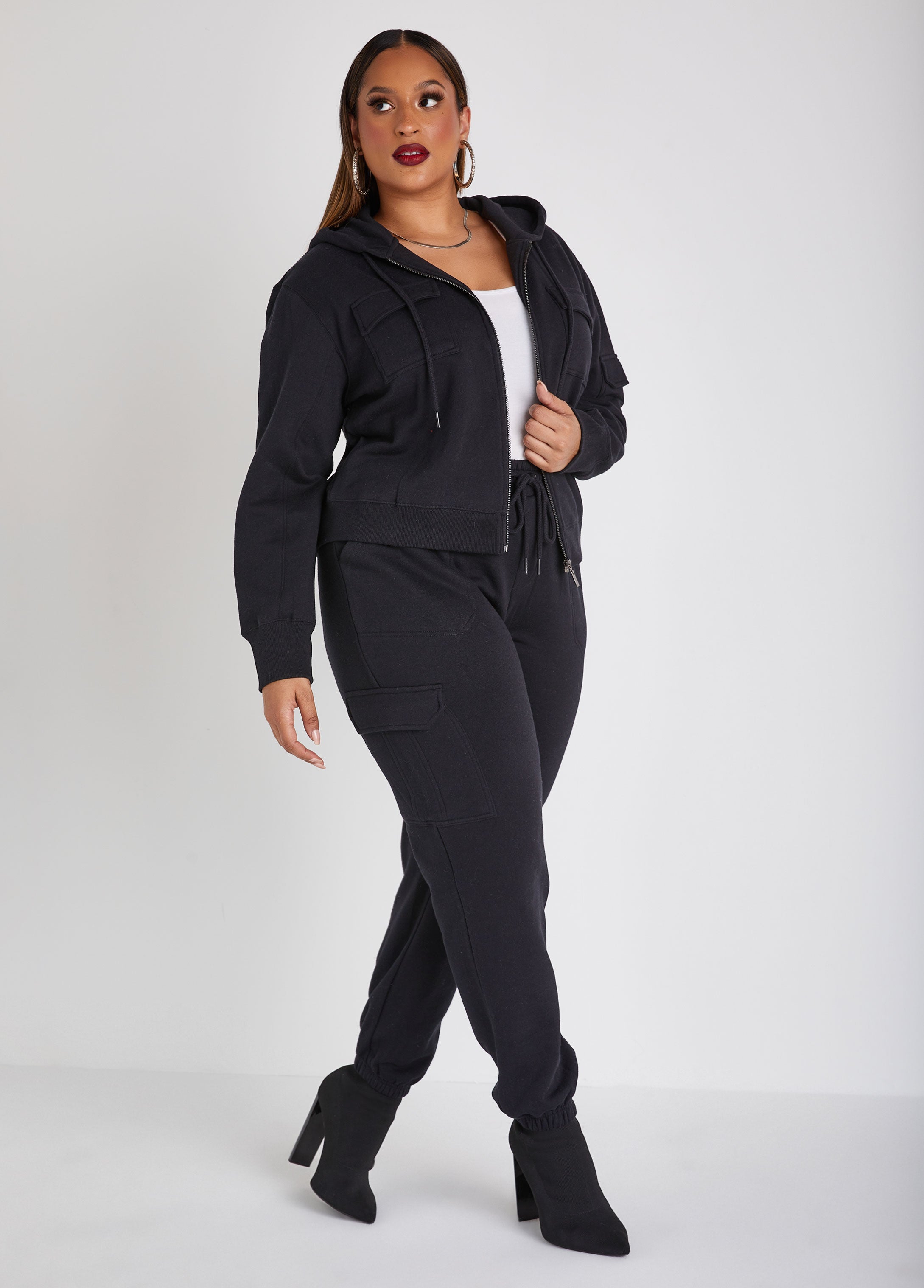 Plus Size Cargo Joggers Activewear Plus Size Matching Two Piece Set