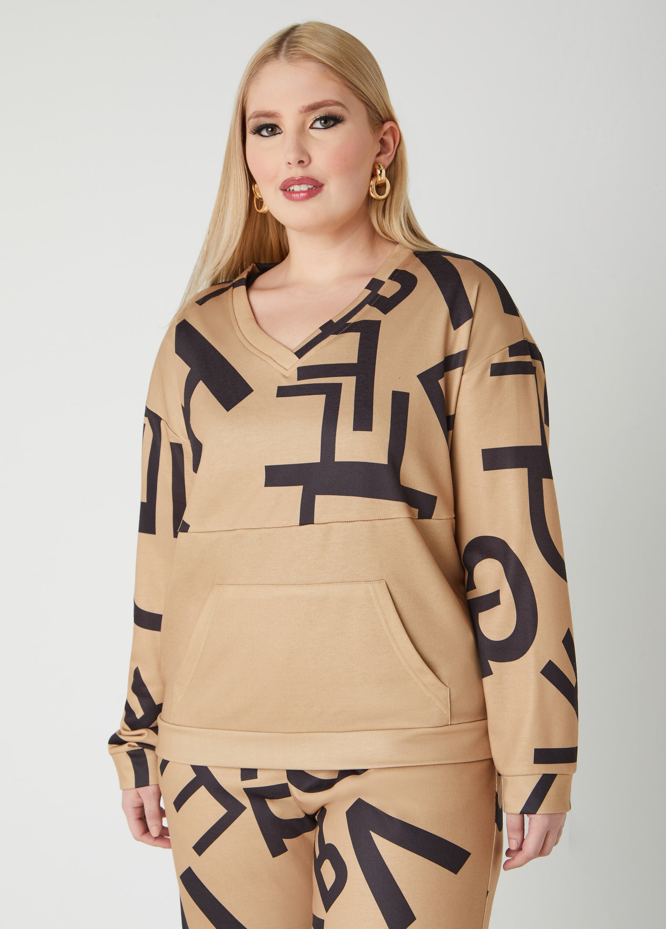 Plus Size Alphabet Pullover Plus Size Sweatshirt Matching Set