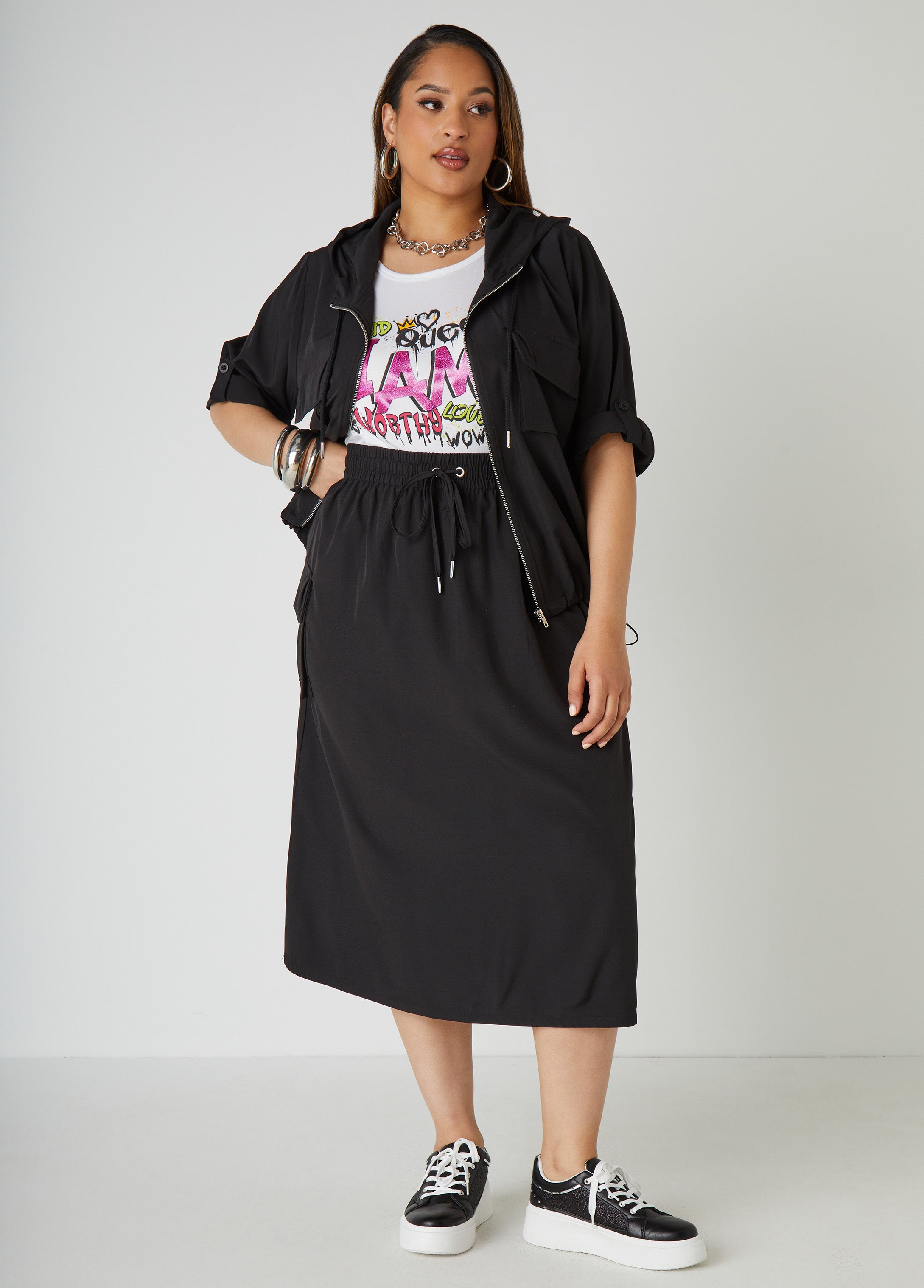 Plus Size Cargo Midi Skirt Plus Size Cargo Skirt Two Piece Set