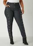 Laced Up Mid Rise Skinny Jeans