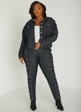 Plus Size Mid Rise Skinny Jeans Plus Size Laced Up Jeans Set