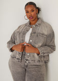 Plus Size Acid Wash Denim Jacket Plus Size Jean Swing Jacket Set