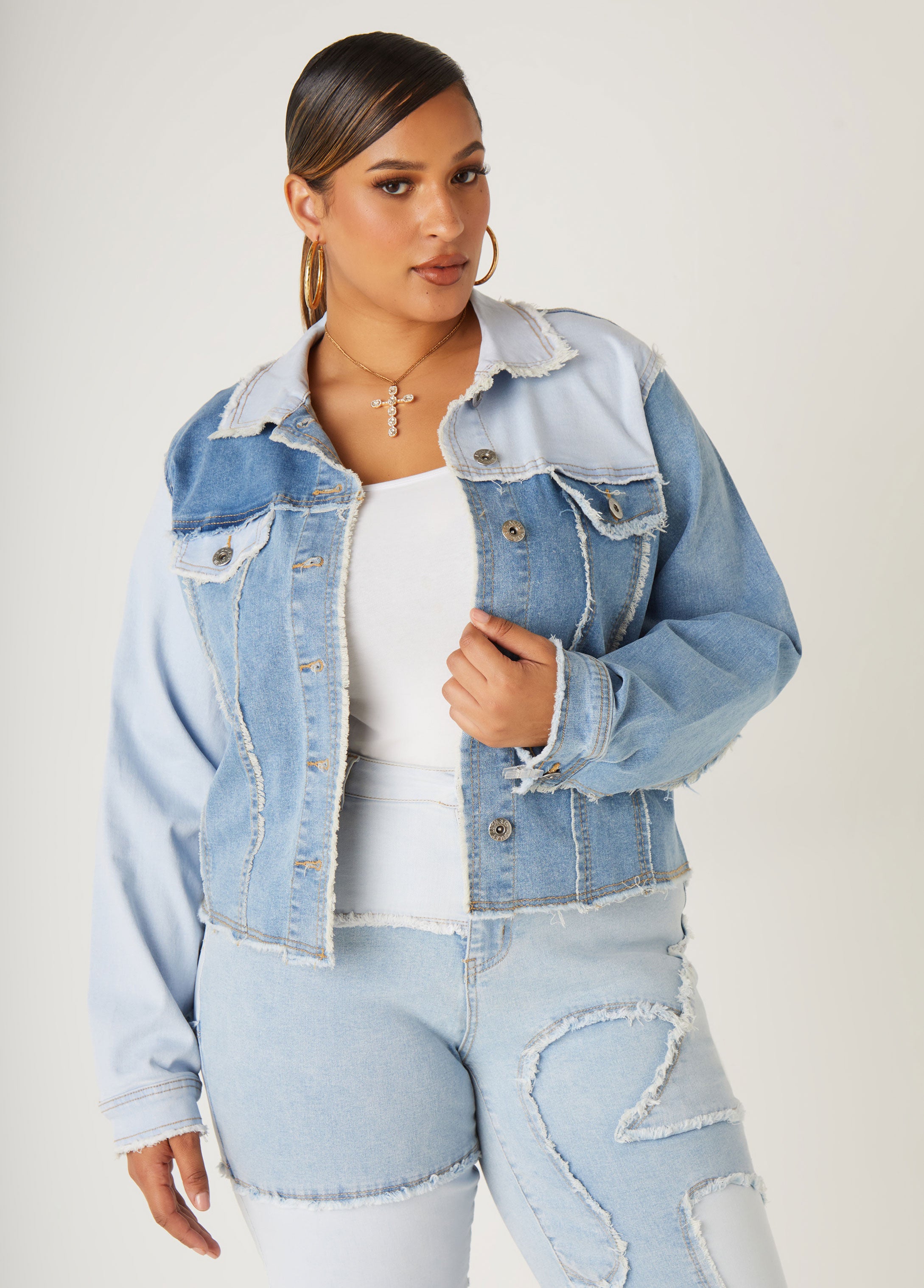 Plus Size Patchwork Denim Jacket Plus Size Jean Jacket Set