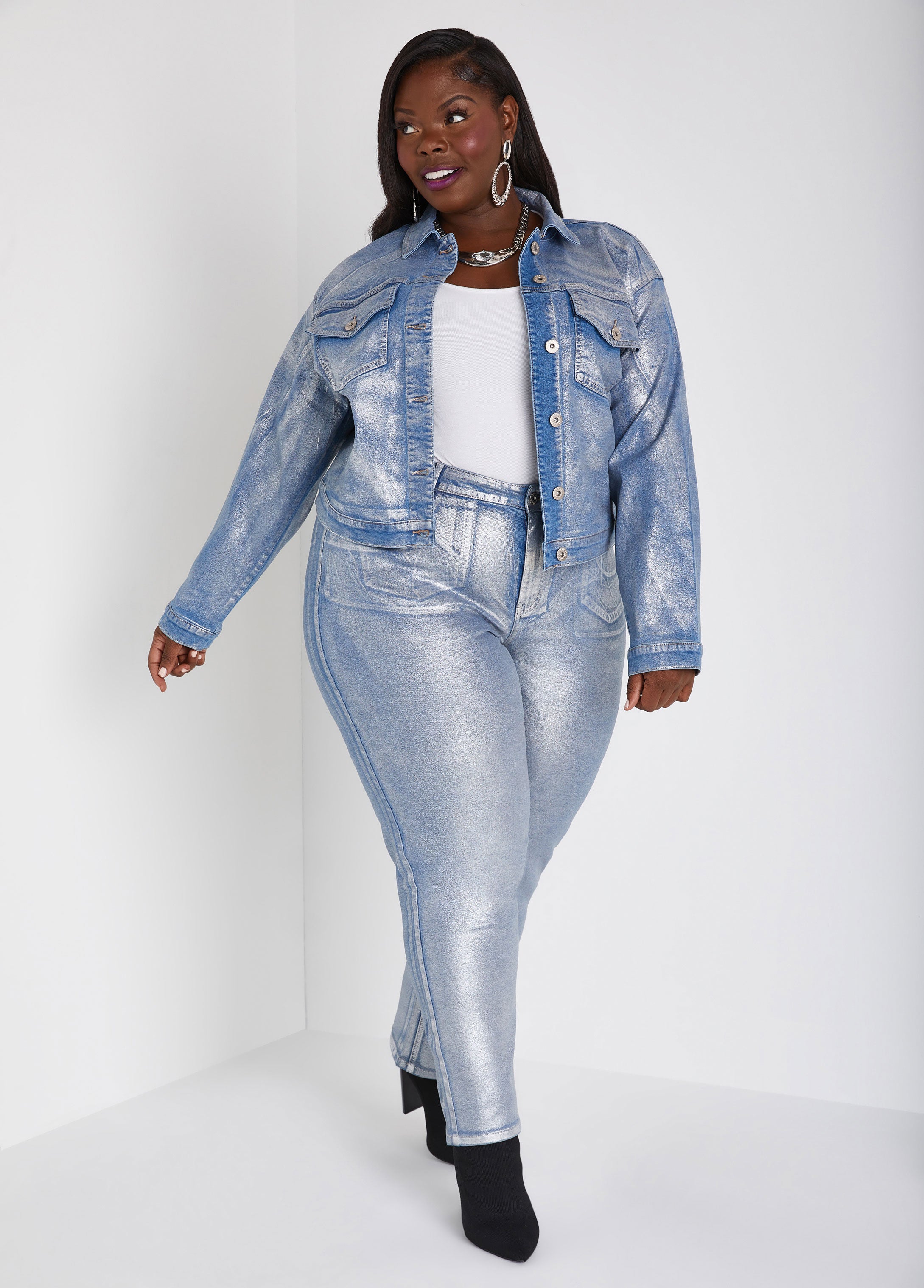 Plus Size Slim Leg Jeans Mid Rise Denim Skinny Leg Jeans