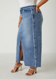 Frayed Split Denim Maxi Skirt